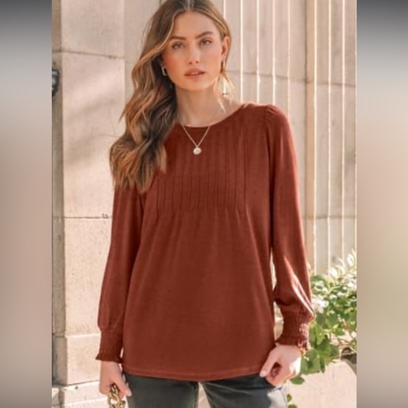 Automet Tops - Automet Elegant Chocolate Crewneck Long Sleeve Ruffle Cuffed Top Sz  M